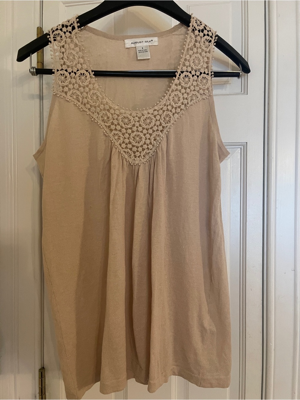 August Silk Beige Crochet Yoke Sleeveless Camisole